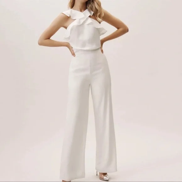 Monique Lhuillier White Jumpsuit-Size 6